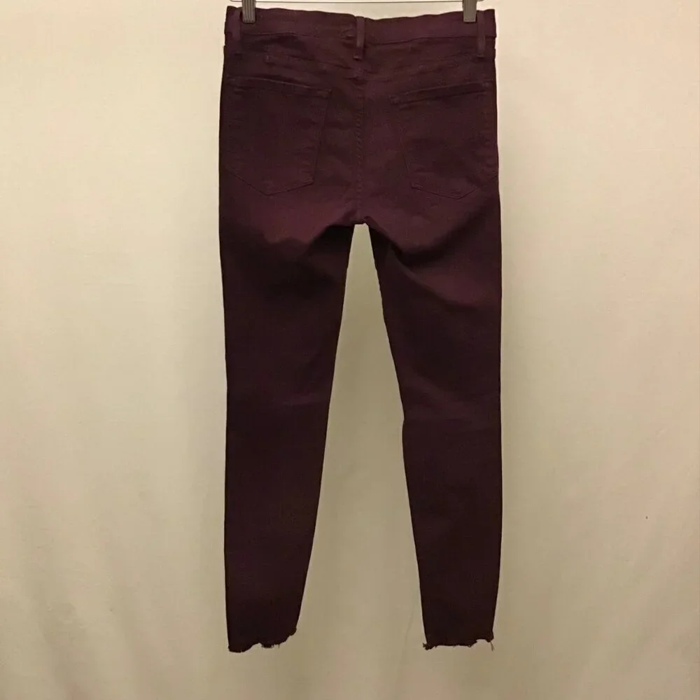 Frame 28 Le Skinny De Jeanne Mahogany Rips Women’s Skinny Burgundy Jeans Distres